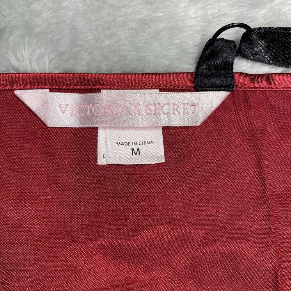 Victoria's Secret Silk Babydoll Lingerie Dress Size M Red Black Velvet Lace - Picture 6 of 10